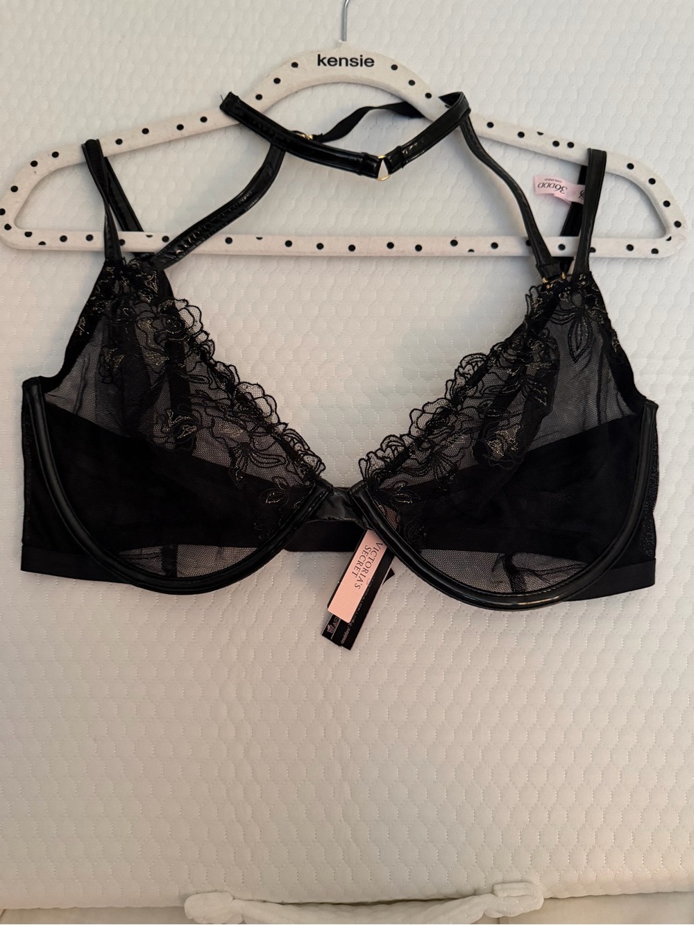 Victoria's Secret Black Lace Underwire Bra with Strappy Halter Detail